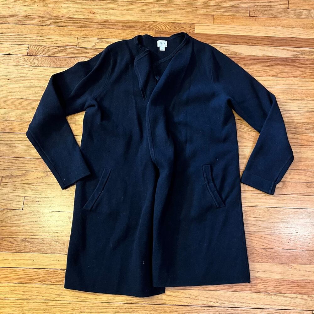 J. Crew Vanessa Sweater Jacket Womens XS Black Blazer Open Front Cardigan Career
